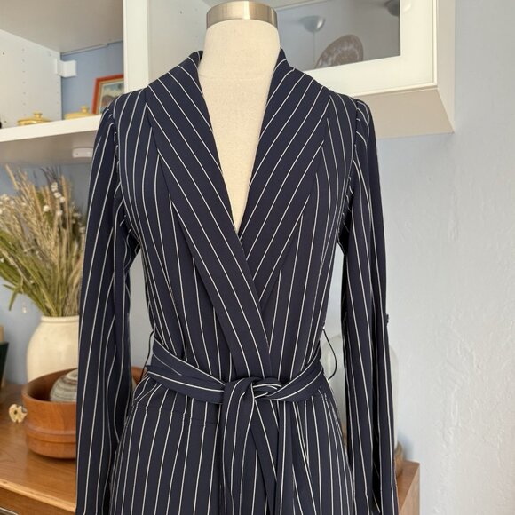 ARITZIA BABATON Kahlo Robe Coat Jacket Navy Blue Pinstripe - Picture 8 of 12